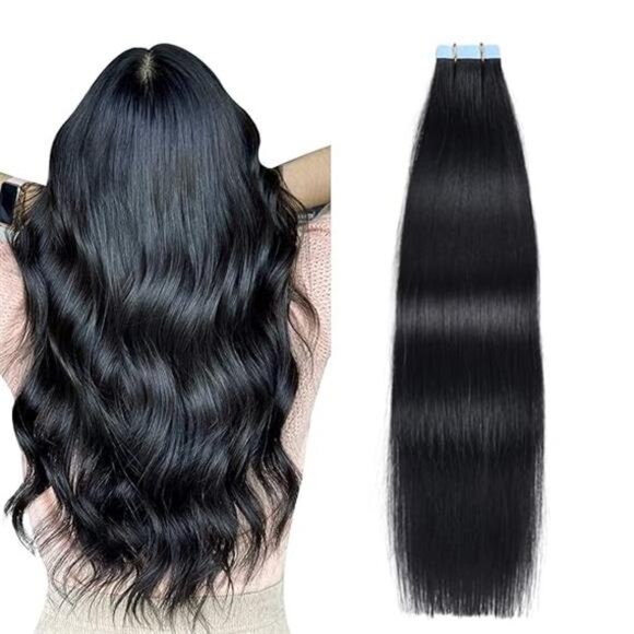 Tape in Hair Extensions Jet Black 100% Remy Human 20 inches 20pcs - Picture 7 of 7